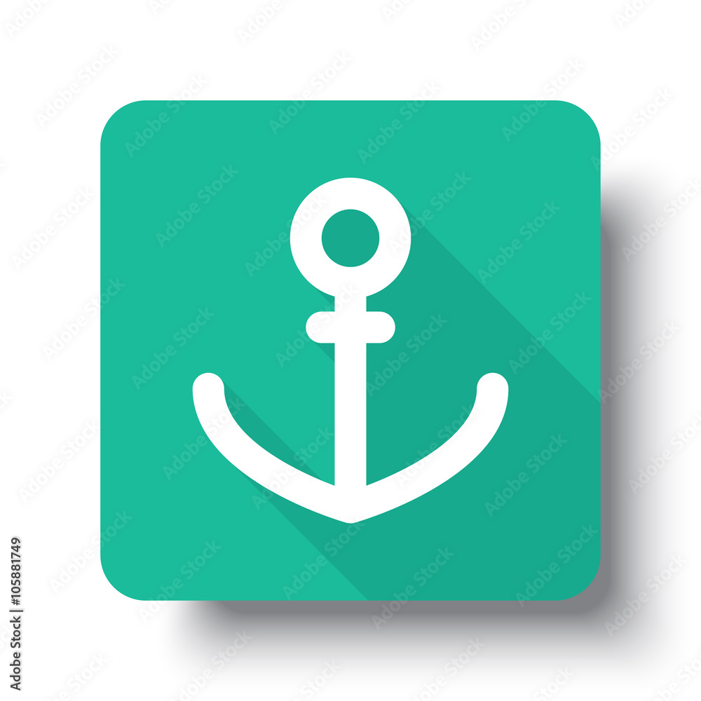 Flat white Anchor web icon on green button with drop shadow Flat white Anchor web icon on green button with drop shadow