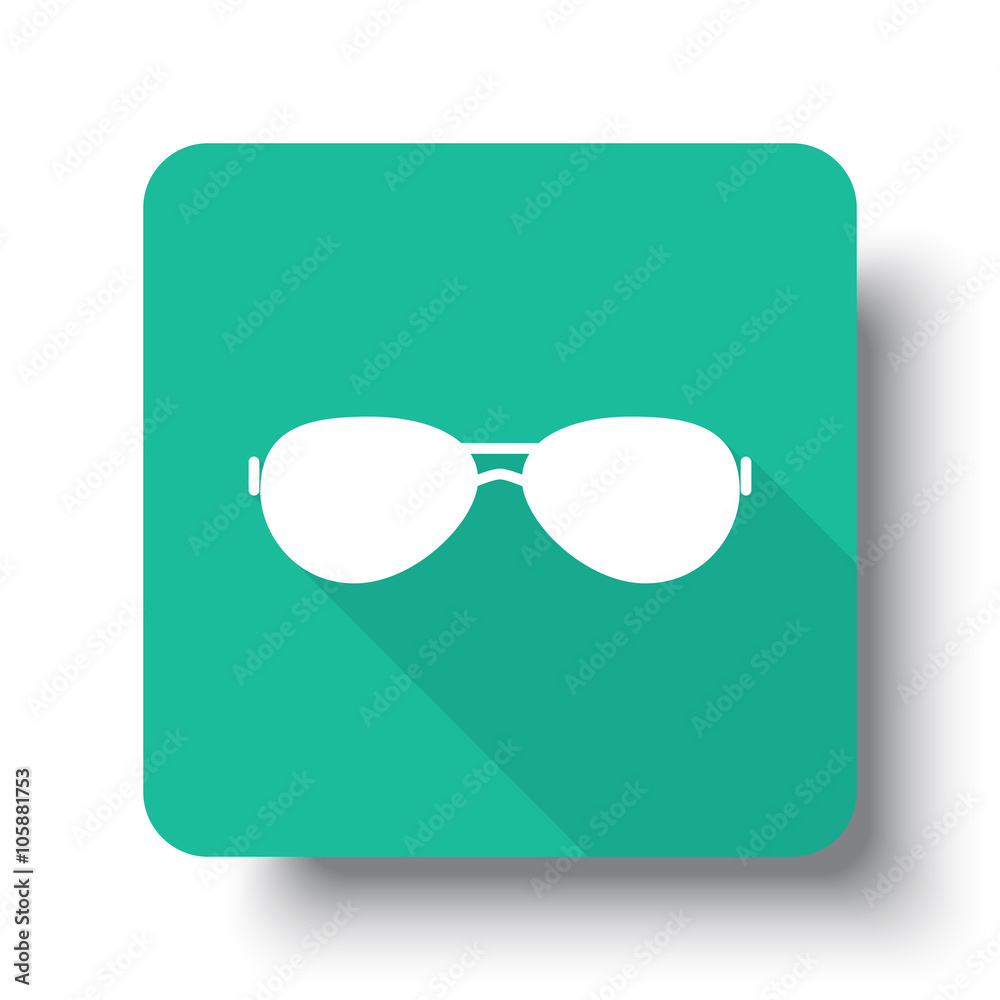 Flat white Sunglasses web icon on green button with drop shadow Flat white Sunglasses web icon on green button with drop shadow
