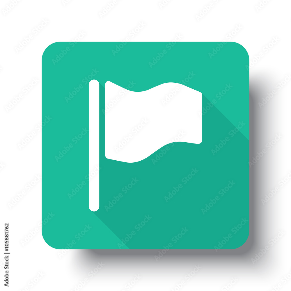 Flat white Flag web icon on green button with drop shadow Flat white Flag web icon on green button with drop shadow