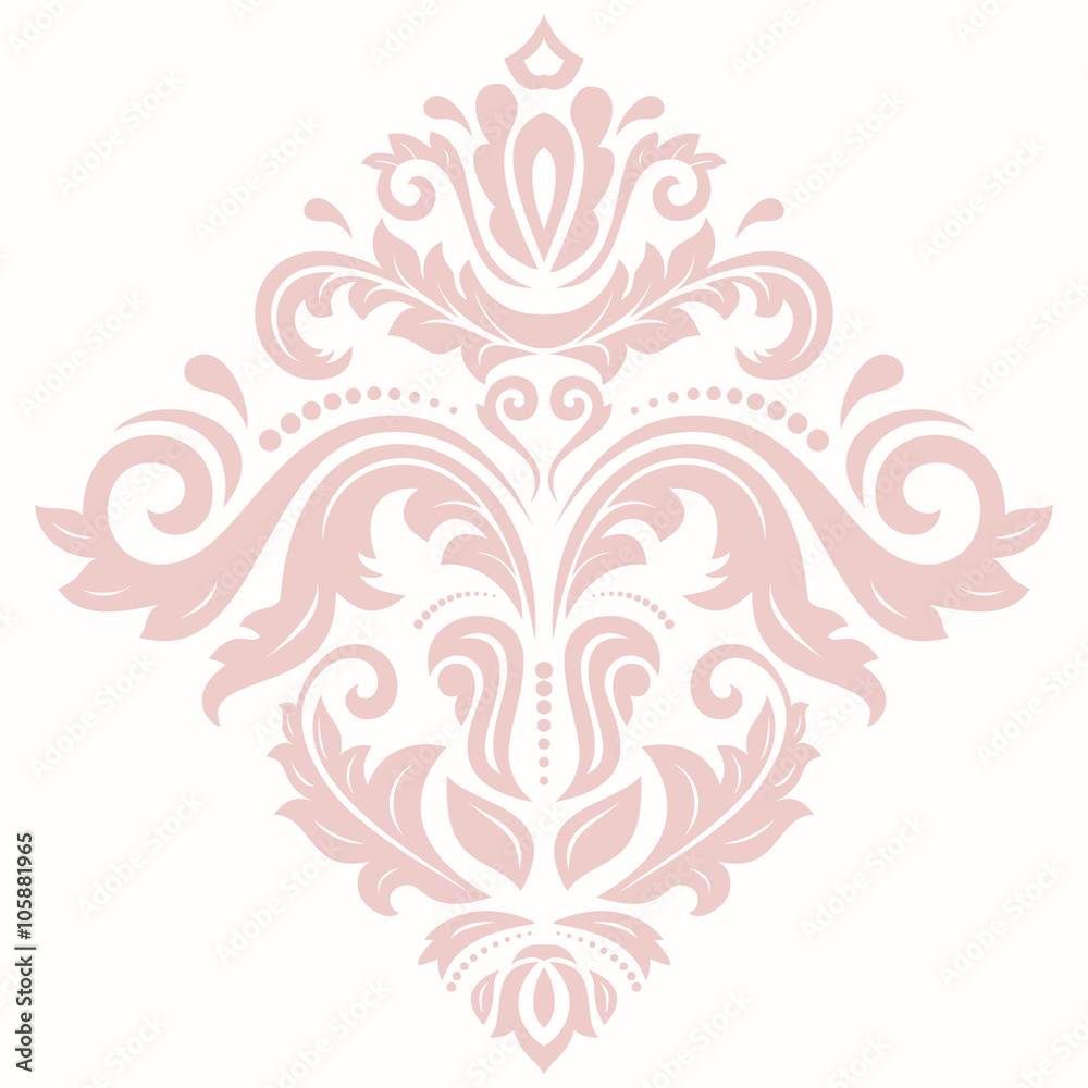 Oriental vector pink pattern with arabesques and floral elements. Traditional classic ornament