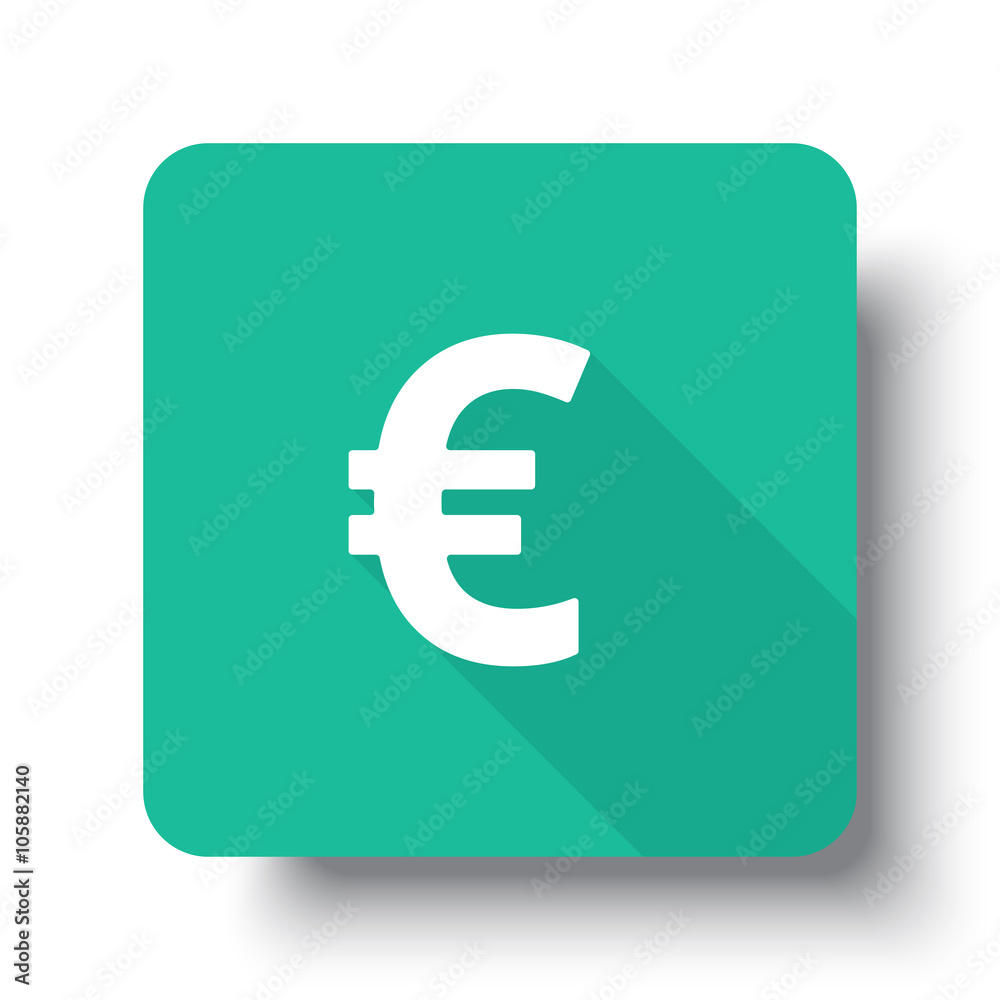 Flat white Euro web icon on green button with drop shadow Flat white Euro web icon on green button with drop shadow