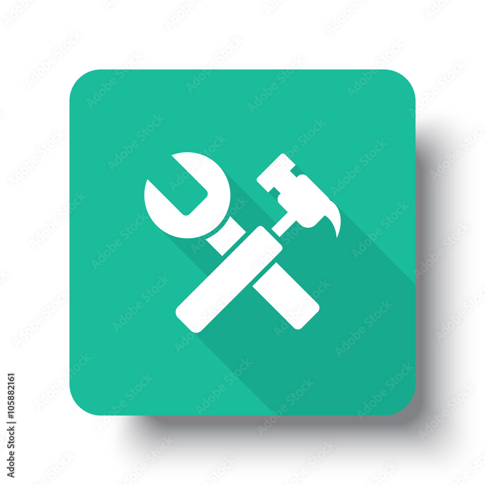 Flat white Service web icon on green button with drop shadow Flat white Service web icon on green button with drop shadow