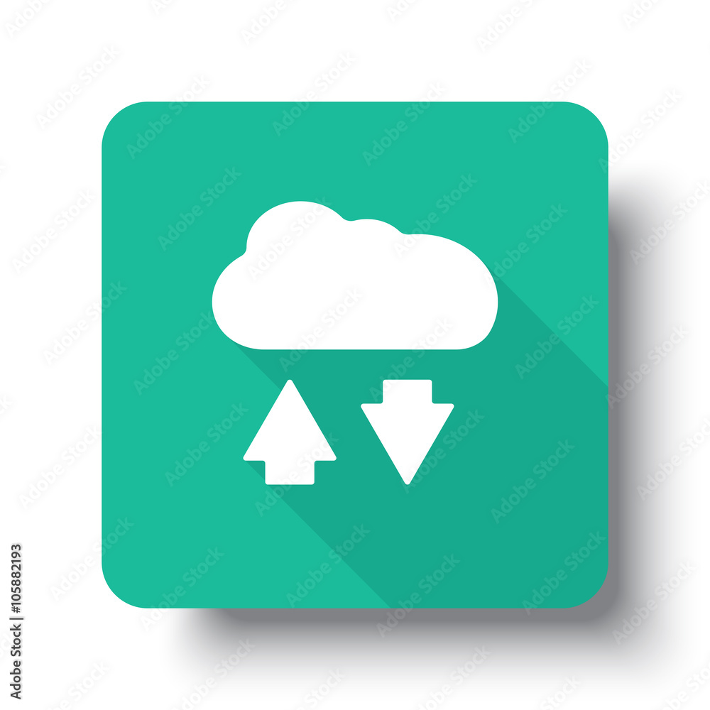 Flat white Cloud Computing web icon on green button with drop sh Flat white Cloud Computing web icon on green button with drop sh