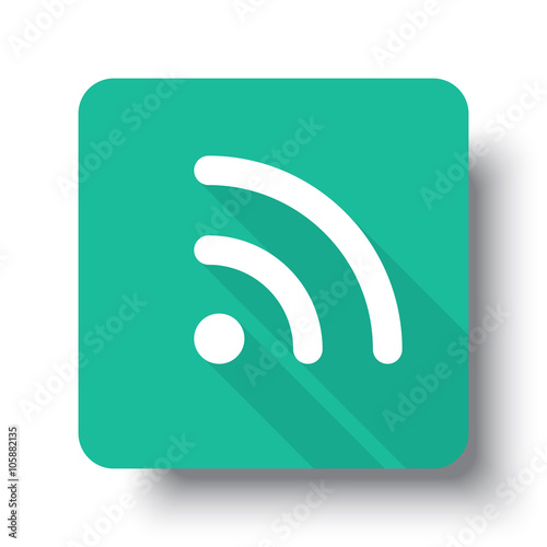 Flat white Rss web icon on green button with drop shadow