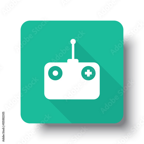 Flat white Radio Control web icon on green button with drop shad