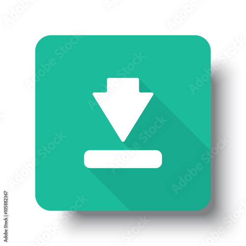 Flat white Download web icon on green button with drop shadow