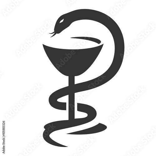 Bowl of Hygieia, serpent. Medical symbol, symbol of pharmacy, emblem medicine, medical sign, snake and a bowl. Vector illustration
