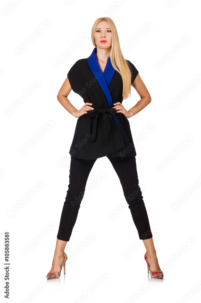 Fototapeta premium Woman in classic black vest isolated on white