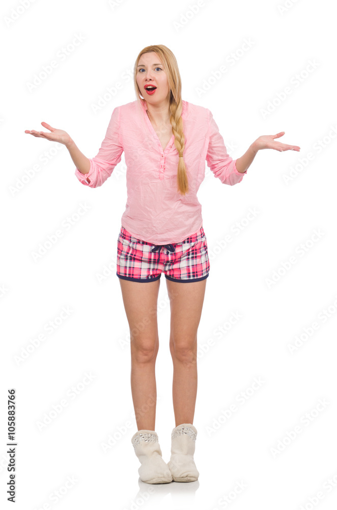 Pretty smiling girl in pink jacket isolated on white Pretty smiling girl in pink jacket isolated on white