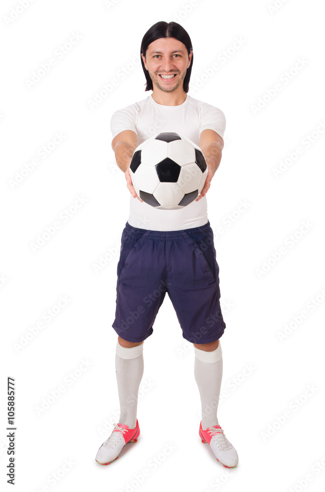 Young footballer isolated on the white
