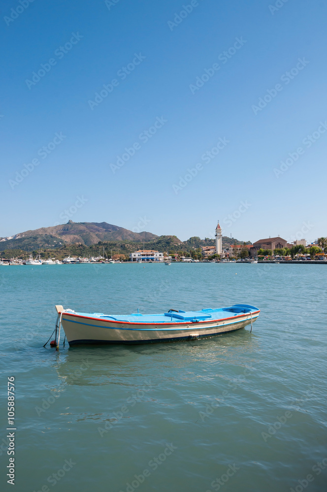 Boat moored in Zakynthos port