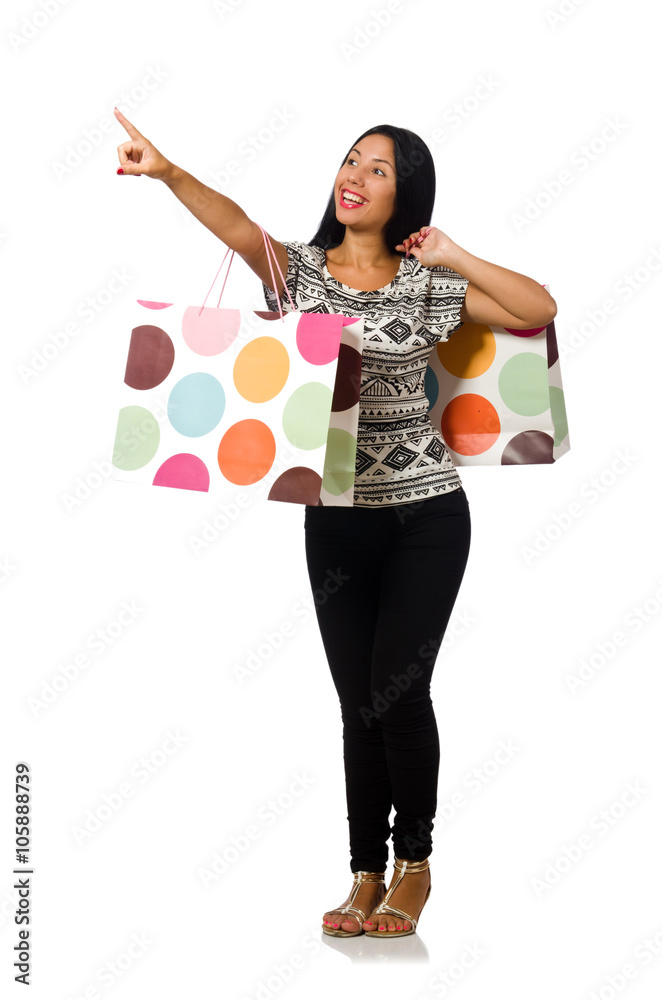 Woman with shopping bags isolated on white Woman with shopping bags isolated on white