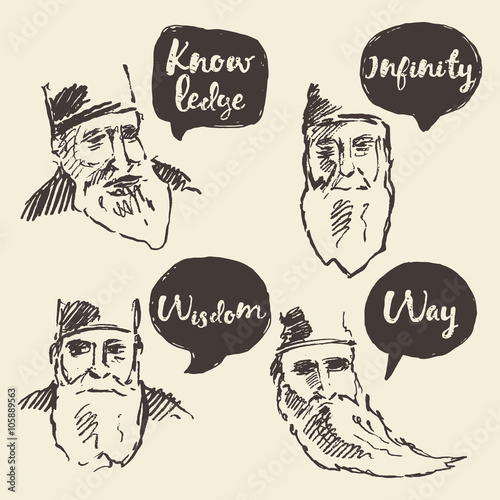 Sketch old sage talk boxes bubbles place your text
