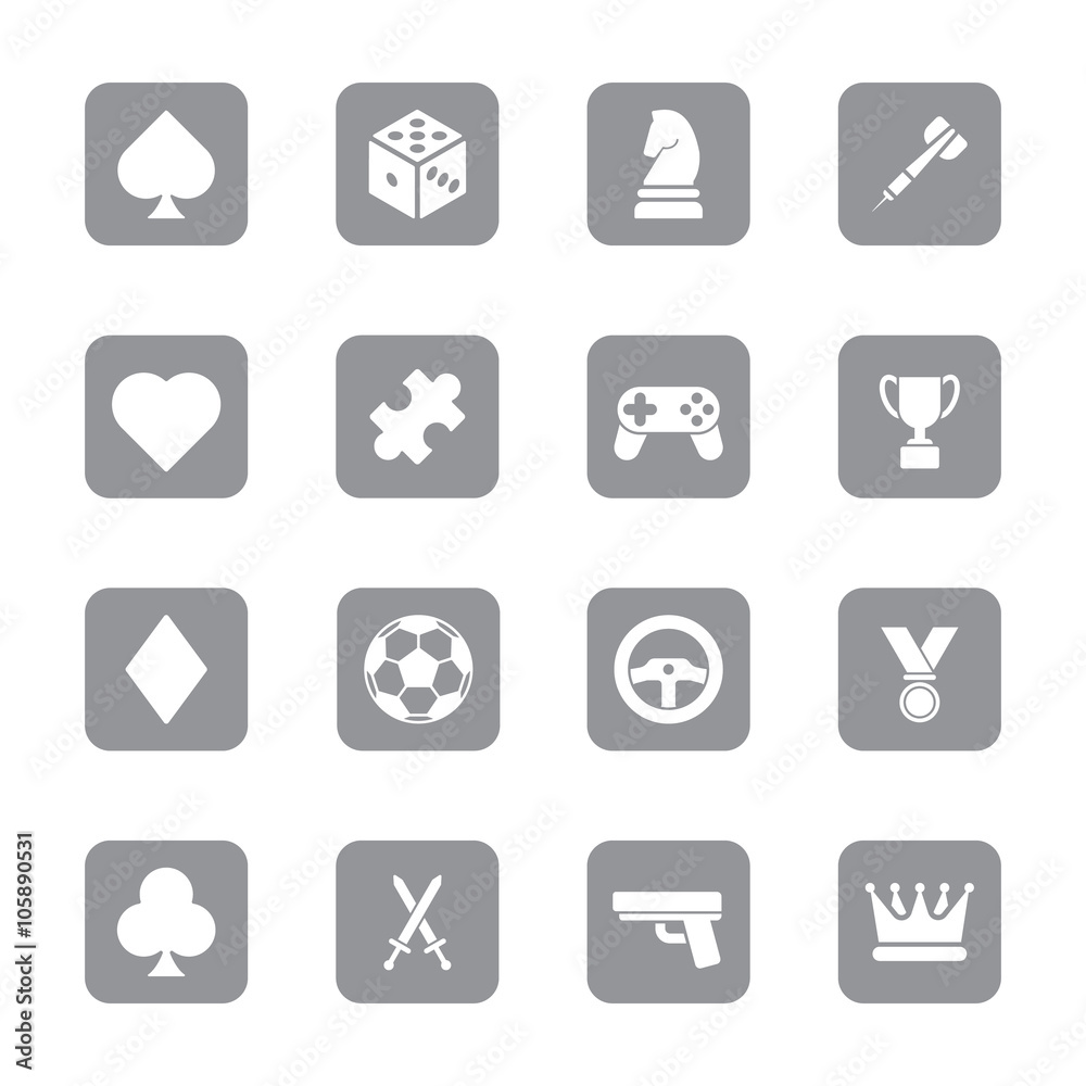 gray flat game icon set on rounded rectangle for web design, user interface (UI), infographic and mobile application (apps) gray flat game icon set on rounded rectangle for web design, user interface (UI), infographic and mobile application (apps)