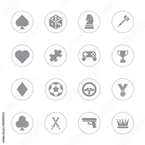 gray flat game icon set with circle frame for web design, user interface (UI), infographic and mobile application (apps)