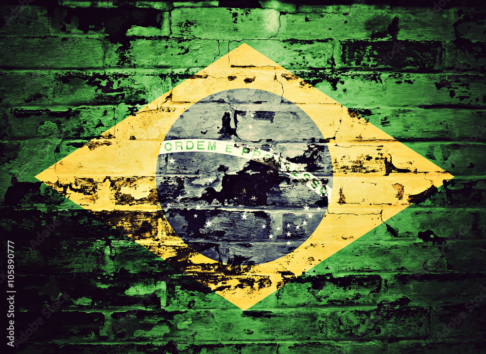 Fototapeta premium flag of Brazil painted on brick wall