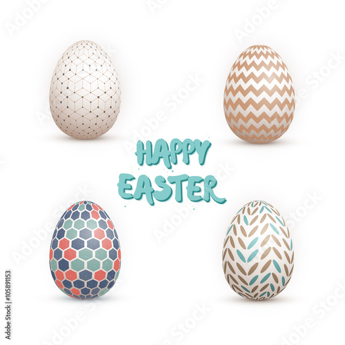 Realistic Vector 3D Easter Egg Set. Happy Easter Painted Vector 
