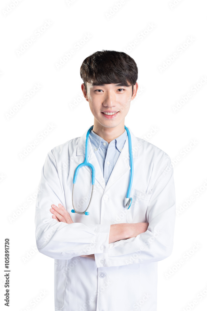 isolated young man doctor in white on white background isolated young man doctor in white on white background