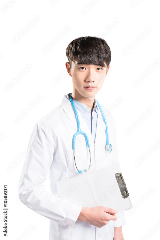 isolated young man doctor in white on white background isolated young man doctor in white on white background