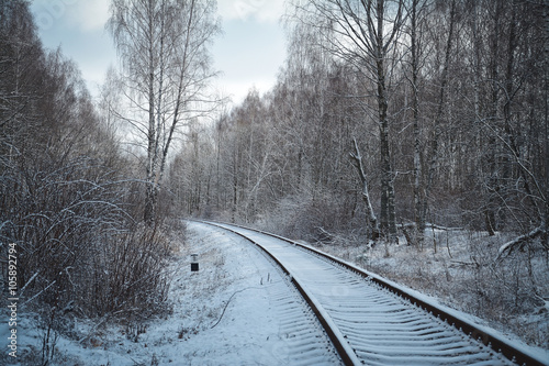 Railway in the winter woods © bisonov