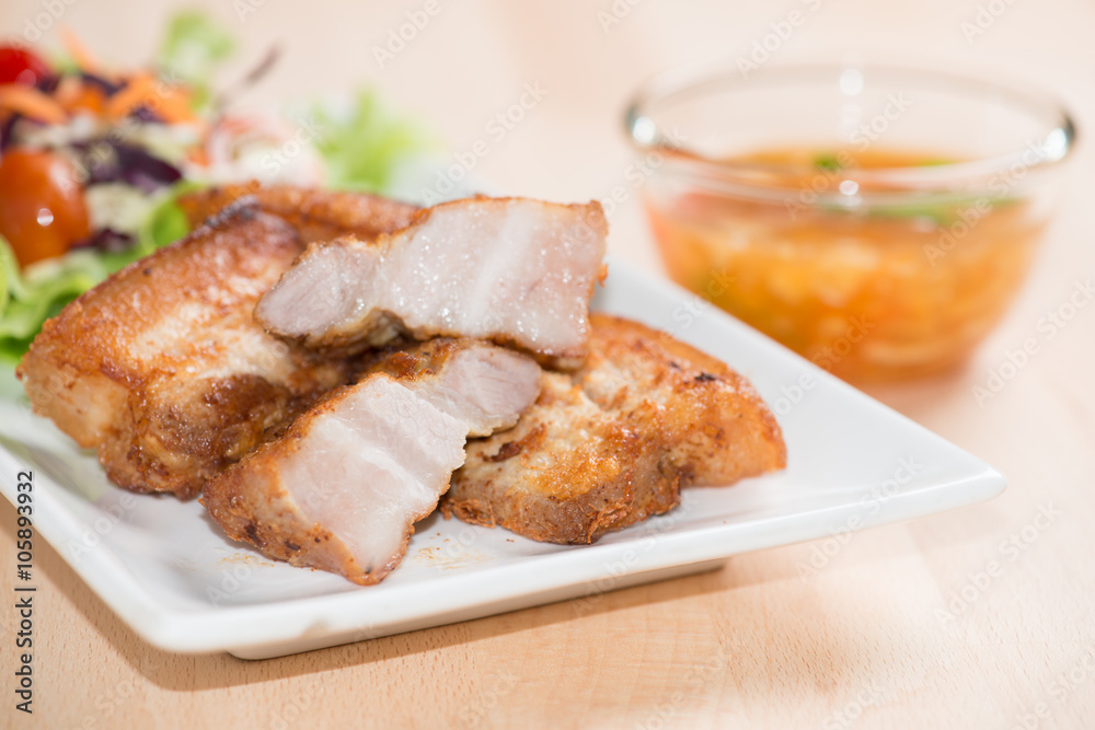 deep fried pork belly with spicy sauce