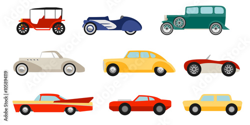 Flat style classic cars set