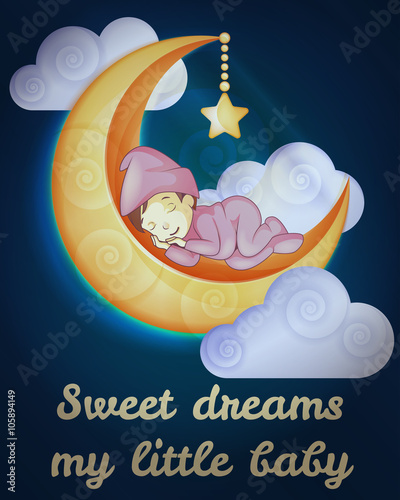 Little girl sleeping on the moon card