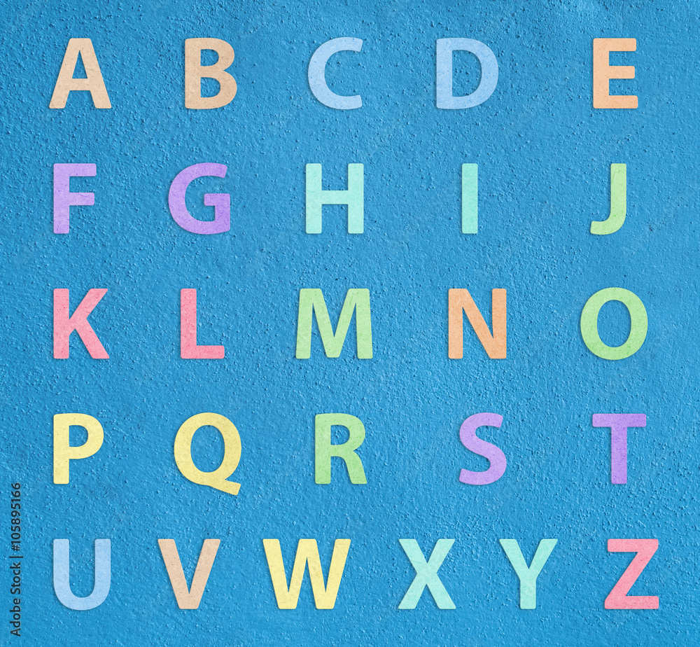 colorful alphabet a to z on blue background