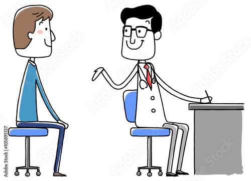 イラスト素材:医師と患者　若い男性