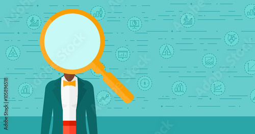 Woman with magnifier instead of head.