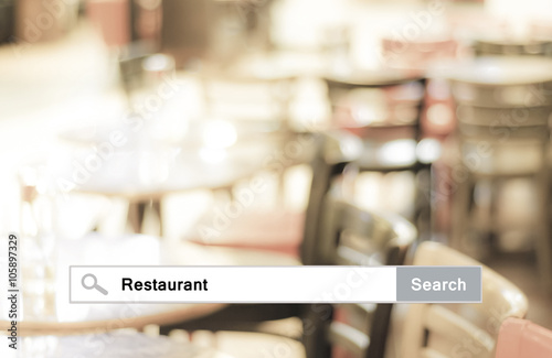 Word Restaurant written on search bar over blur restaurant