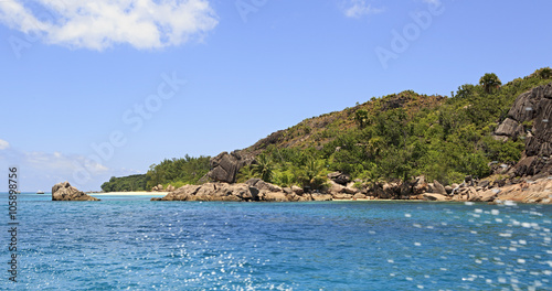Beautiful Huge granite boulders on Curieuse Island in Indian Ocean.