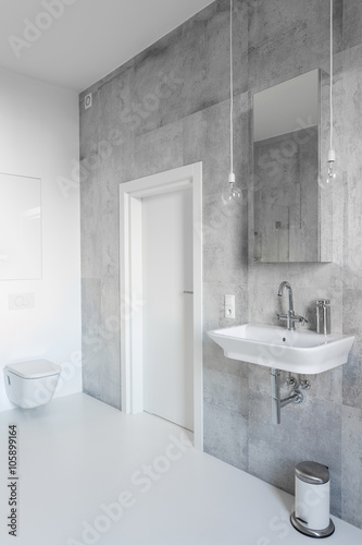 Gray and white bathroom