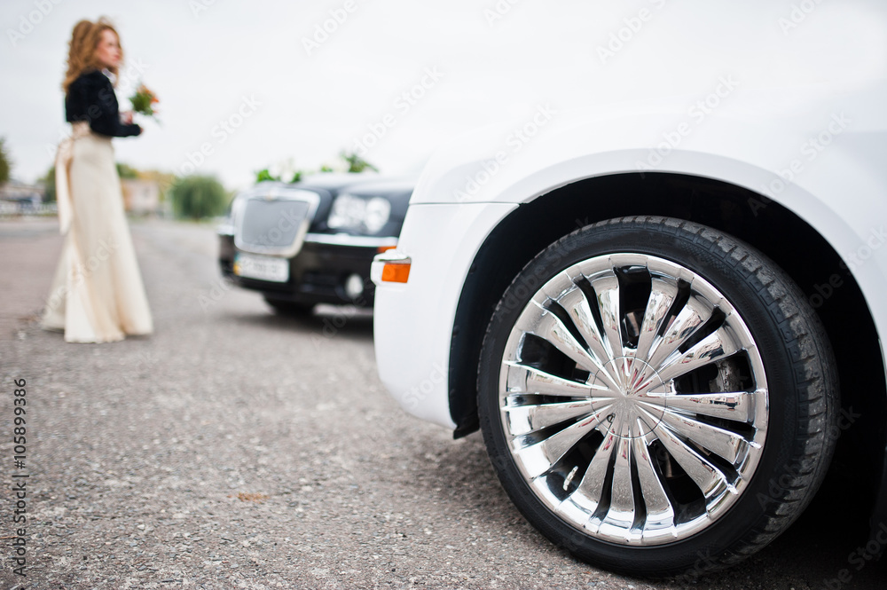 Stylish and cool chrome wheels on wedding car