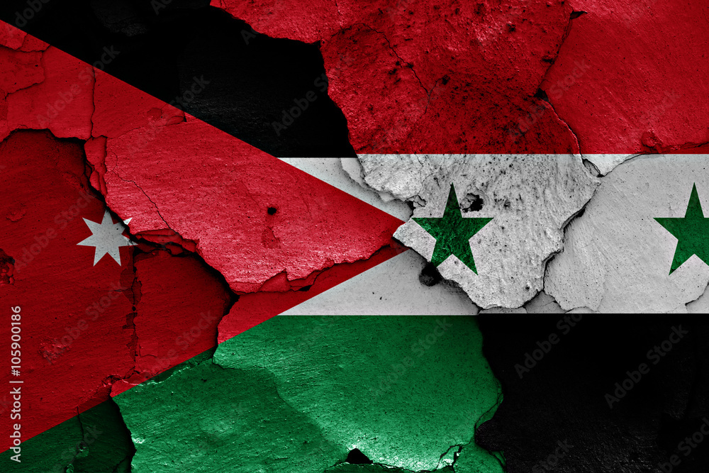 flags of Jordan and Syria painted on cracked wall Stock Photo | Adobe Stock