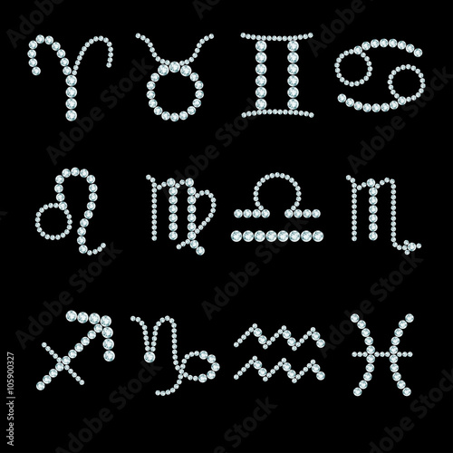 Set of diamond Zodiac signs.