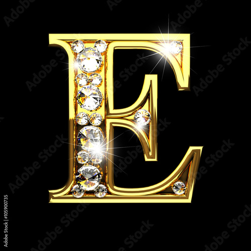 e isolated golden letters with diamonds on black