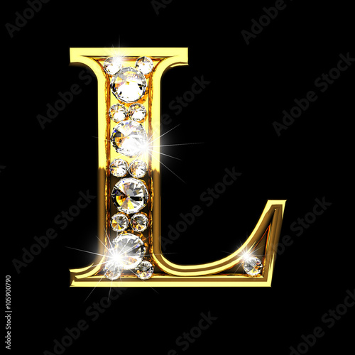 l isolated golden letters with diamonds on black