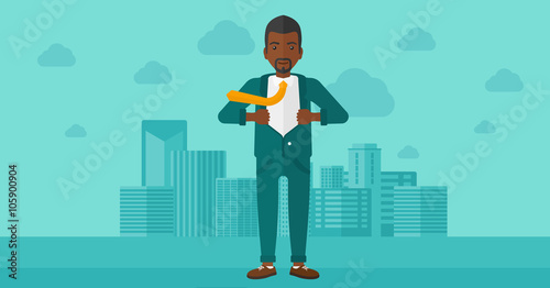 Businessman taking off jacket.