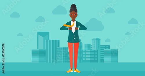 Business woman taking off jacket.