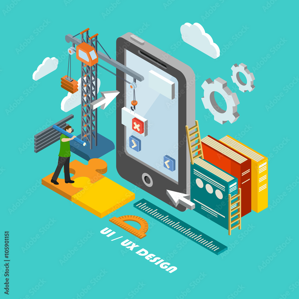 Isometric Ui Isometric ui design concept. Flat poster with start ux design ...