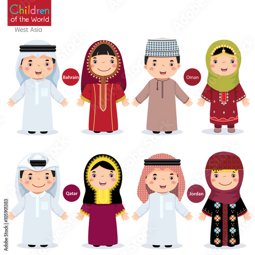 Kids in different traditional costumes (Bahrain, Oman, Qatar, Jo