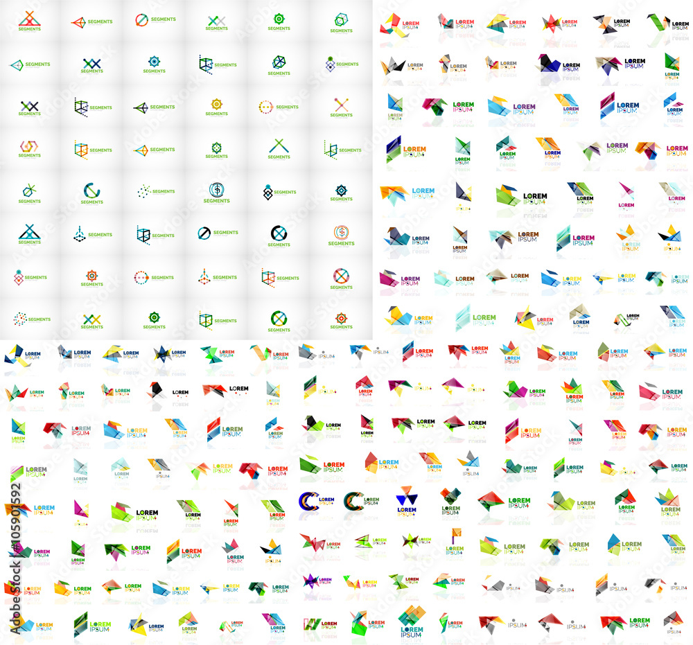 Mega collection of geometrical abstract logo templates, origami paper style business icons with sample text. Vector Mega collection of geometrical abstract logo templates, origami paper style business icons with sample text. Vector