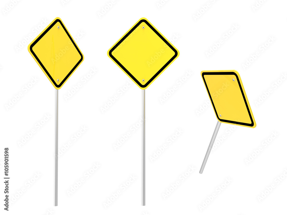 three blank warning sign on white background three blank warning sign on white background