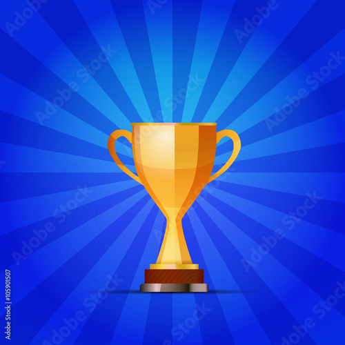 Cup of the winner on a blue striped background