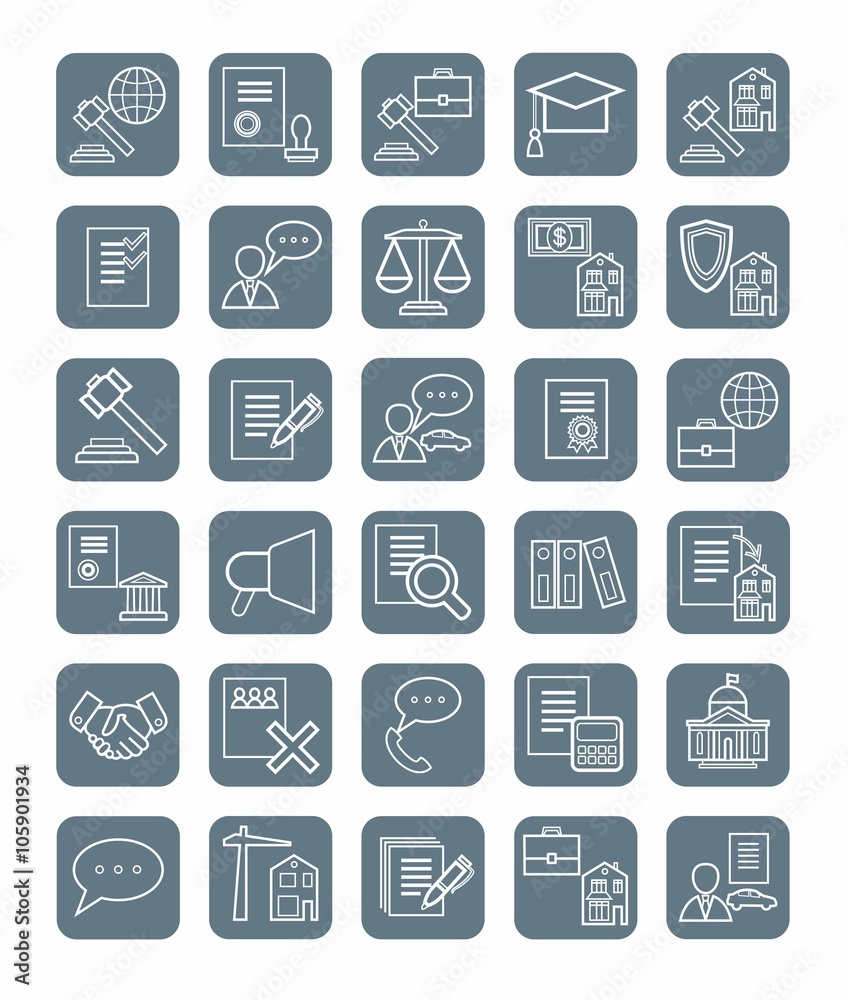 Legal icons, linear, gray, monochrome. Legal icons, linear, gray, monochrome.
