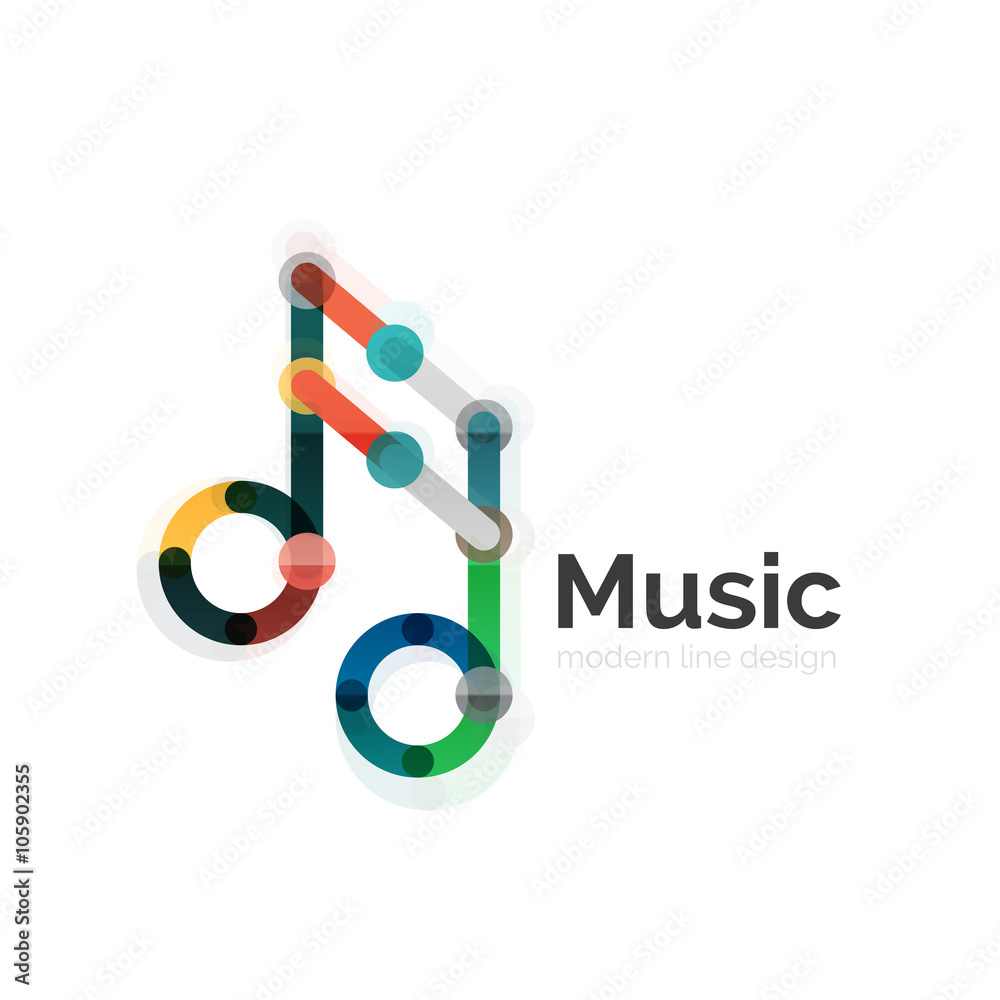 Music note logo, flat thin line geometric design Music note logo, flat thin line geometric design