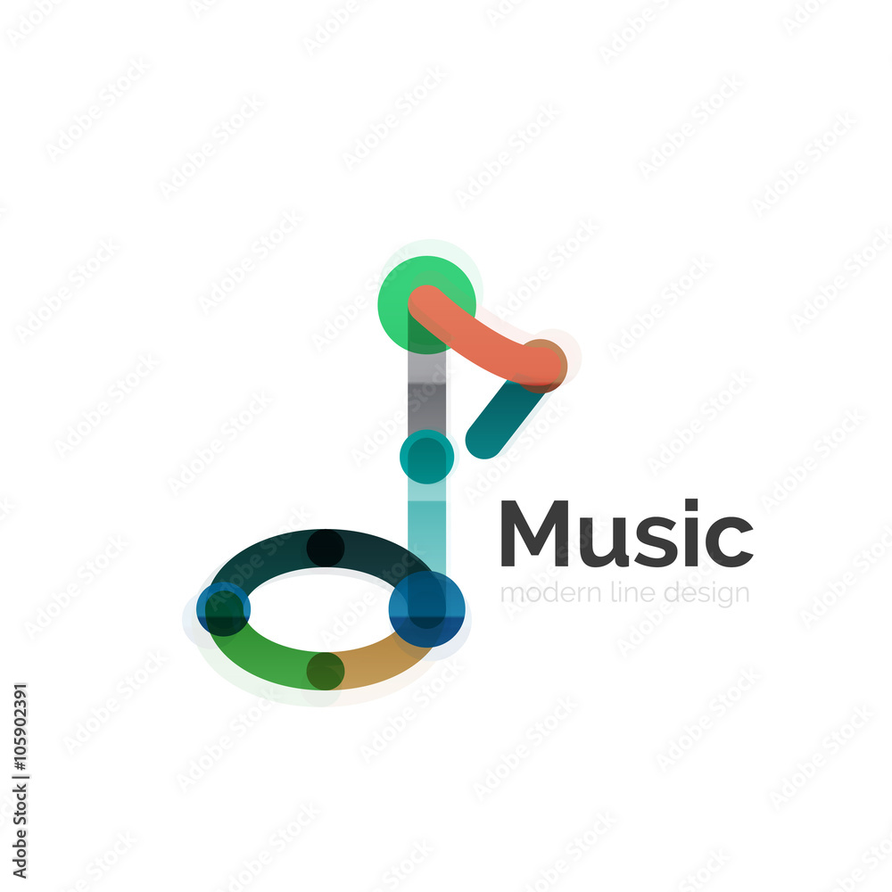 Music note logo, flat thin line geometric design Music note logo, flat thin line geometric design