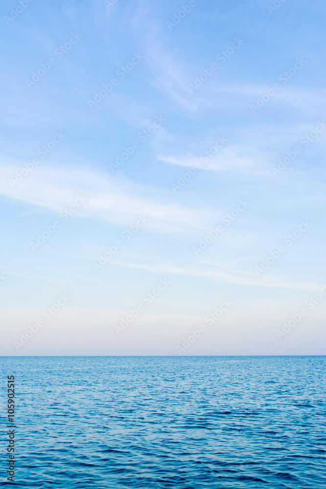 Ocean view of beautiful calm sea in blue sky.