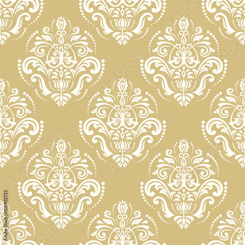 Seamless oriental ornament in the style of baroque. Traditional classic vector pattern. Golden and white wallpaper